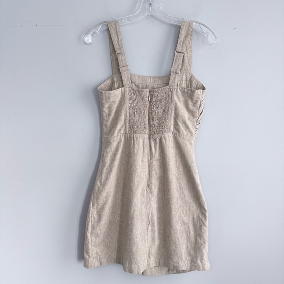 NWT Abercrombie & Fitch Linen Blend Ruched Square Neck Mini Dress Beige Size S - Picture 6 of 16
